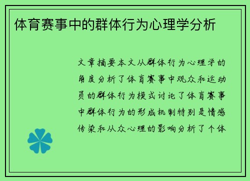 体育赛事中的群体行为心理学分析