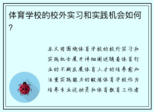 体育学校的校外实习和实践机会如何？